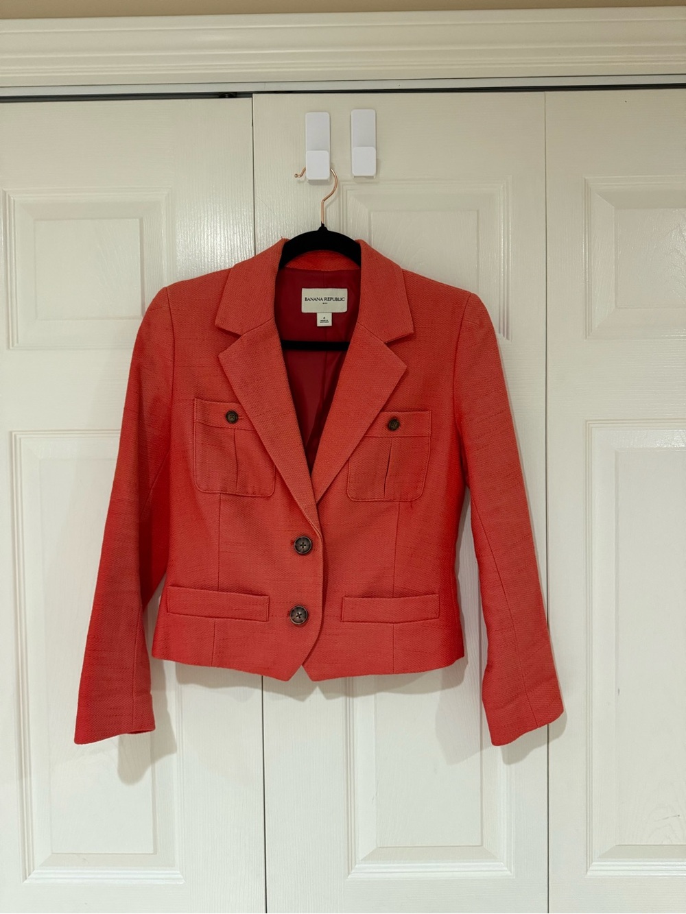 Banana Republic Coral-Red Cropped Blazer Jacket